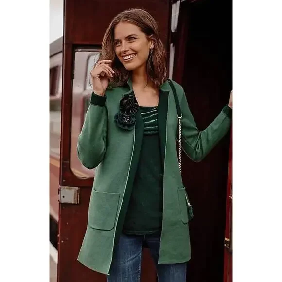 NWT J. Jill Majestic Open Front Cardi Sweater Cardigan Green MP Medium Petite - Picture 14 of 14